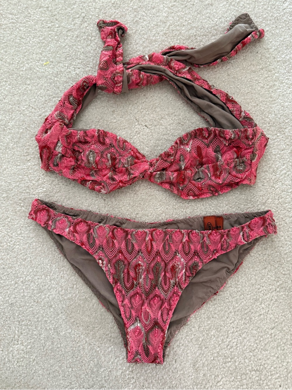 Missoni Mare Bikini Set Size S IT 40 Pink Textured Knit Bandeau Halter Y2K